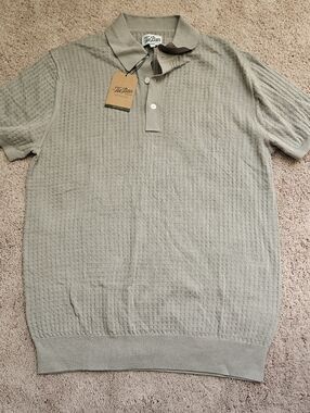 Tie Bar Chicago Collared Pointelle Knit Cotton Polo Shirt Beige NWT Mens Medium